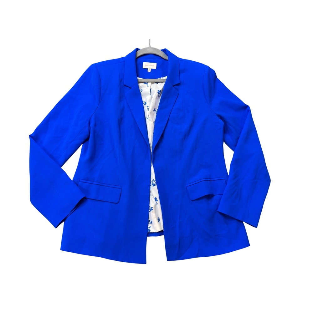 Skies Are Blue Blazer Womens XL Blue Excellent Open Front Floral Lined Jacket